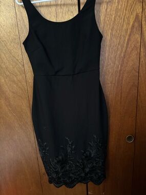 Betsey Johnson Black Sleeveless Midi Dress with Embroidered Hem